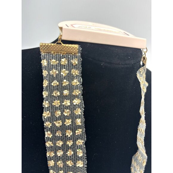 Shining Lace Glitter Choker Gold Transparent Wide Boho Fabric Necklace Women NEW - Picture 2 of 9